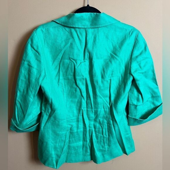 Lafayette 148 New York Size 6 Linen Kelly Green 3/4 Sleeve Blazer Jacket - Picture 6 of 6